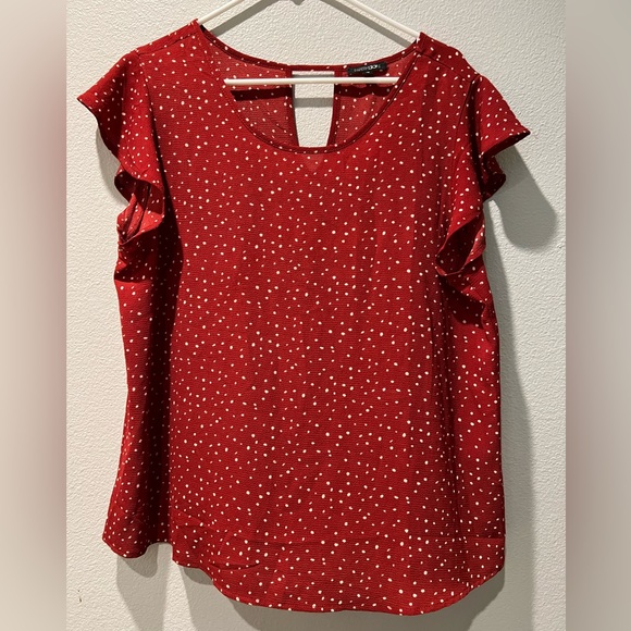 Papermoon Tops - Papermoon Kiera Keyhole back blouse. red with white dots. Size XL.